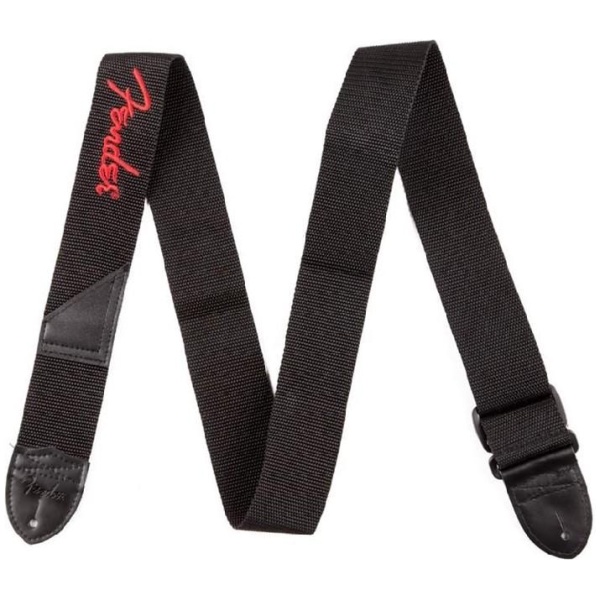 Fender 2 Inch Poly Black with Red Embroidered Logo Guitar Strap