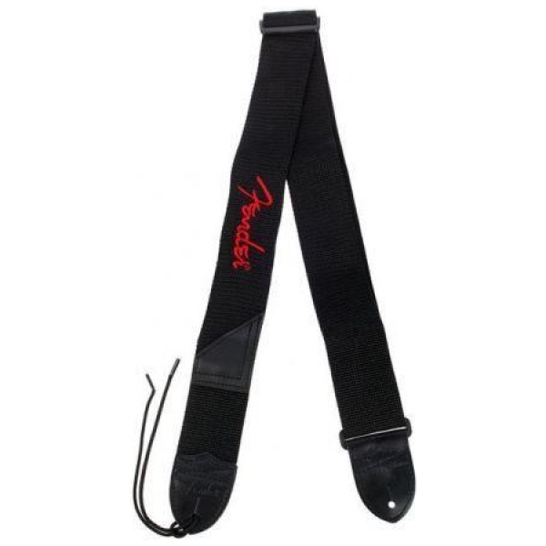 Fender 2 Inch Poly Black with Red Embroidered Logo Guitar Strap