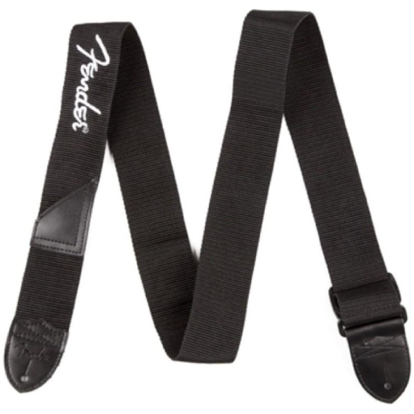 Fender 2 Inch Poly Black with White Embroidered Logo Guitar Strap