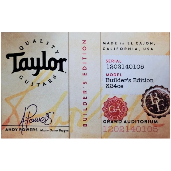 Taylor 324CE Builders Eddition Acoustic Electric Guitar Solid Mahogany Top Urban Ash Back