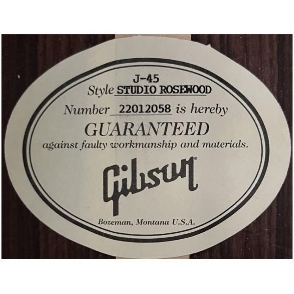 Gibson J-45 Studio Acoustic Guitar Rosewood Burst w/ Hardshell Case Ser#: 22012058