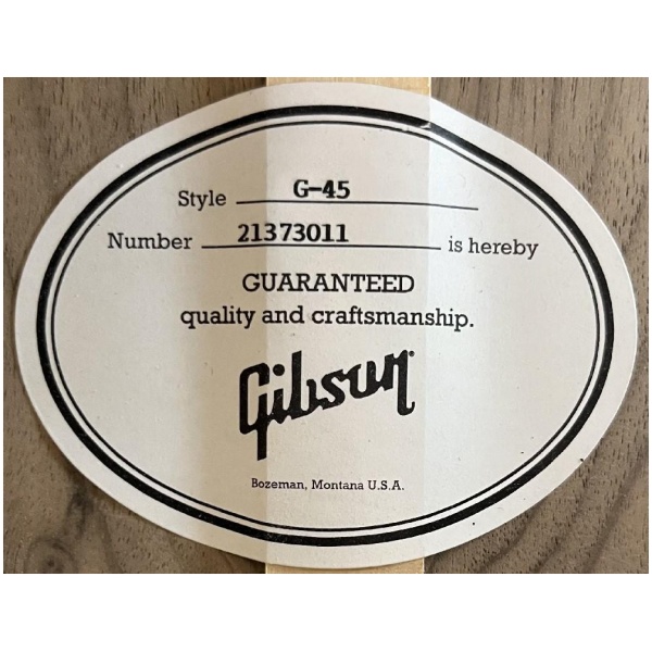 Gibson G-45 (LEFT HANDED) Acoustic Guitar Natural with Gig Bag Ser#: 21373011