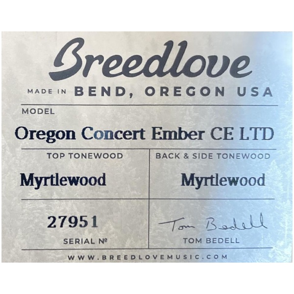 Breedlove ORCN61CEMYMY LTD Oregon Concert Ember Ser# 27951