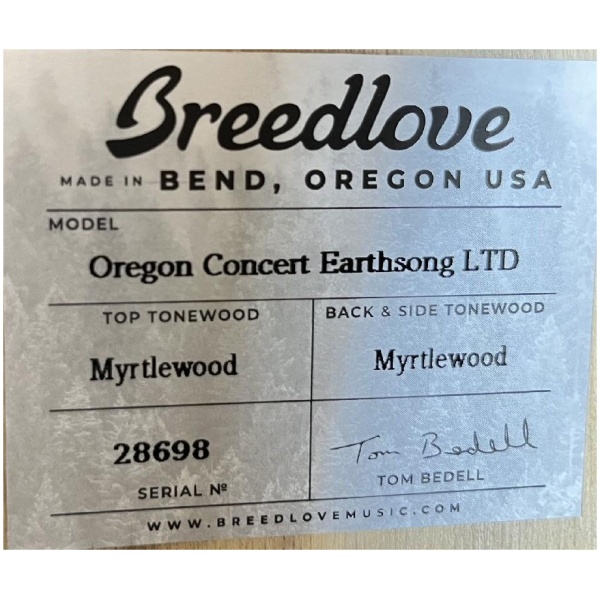 Breedlove USA Oregon Concert Earthsong Myrtlewood Ltd Edition w/ Case Ser#: 28698