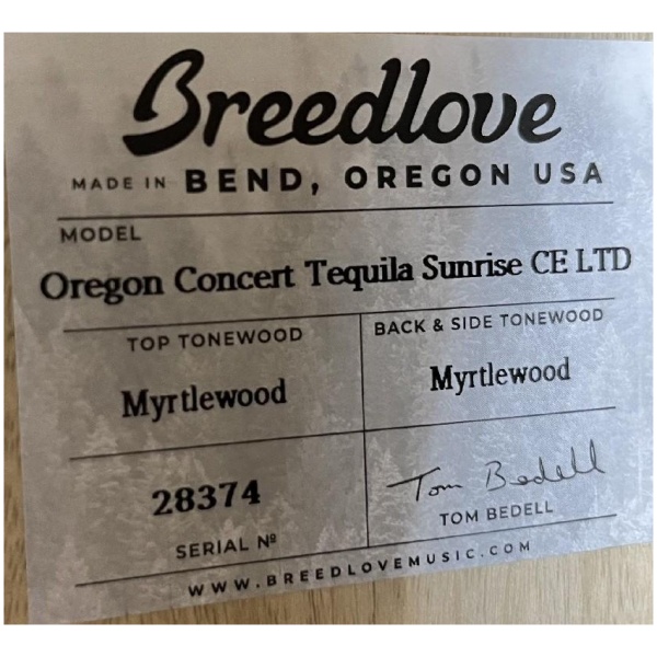Breedlove USA Oregon Concert Tequila Sunrise CE Ltd Edition w/ Case Ser#: 28374
