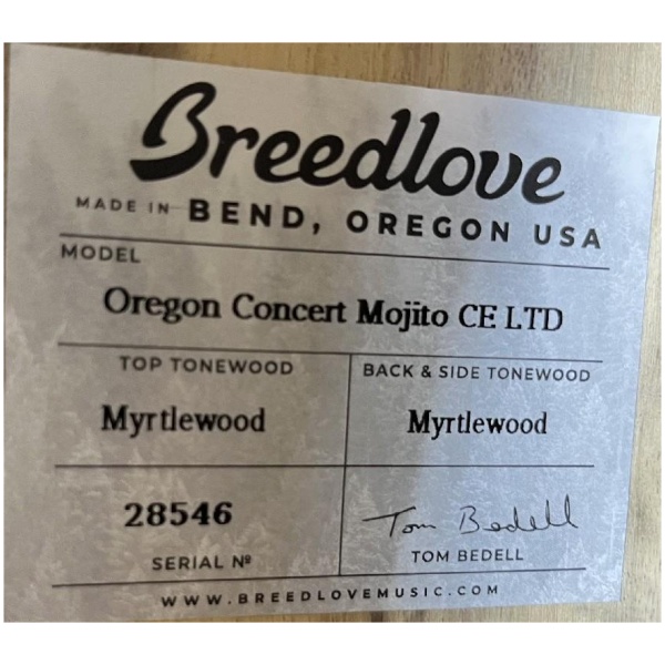 Breedlove USA Oregon Concert Mojito CE Myrtlewood Ltd Edition w/ Case Ser#: 28546