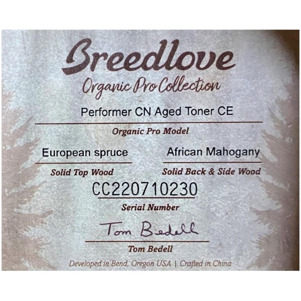 Breedlove Performer Pro Concertina Aged Toner w/ Case Ser# CC220710230
