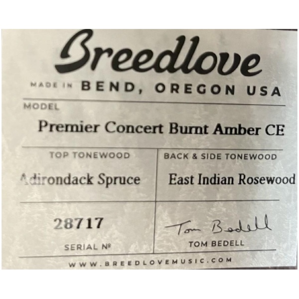 Breedlove USA Premier Concert Copper Cutaway Acoustic Electric Guitar Ser#: 28717