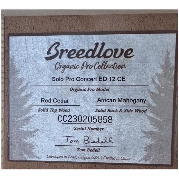Breedlove Solo Pro Concert Edgeburst 12 String Acoustic Electric w/ Case Ser# CC230205858