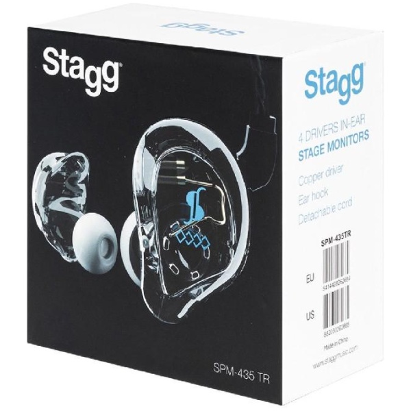 Stagg SPM-435 BK Quad Driver Sound Isolating In Ear Monitors with Case -Black