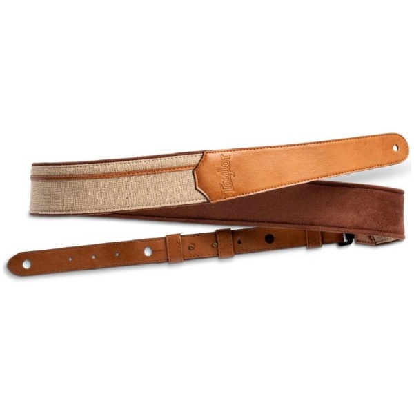 Taylor Strap Vegan Leather Tan with Natural textile trim 2 inch